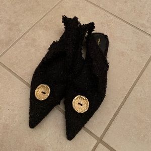 pointed toe tweed sling back flat